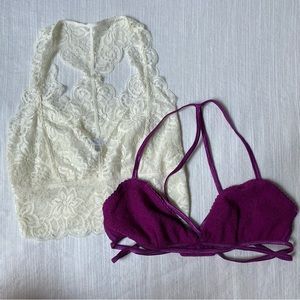 Lot of 2 Lace Bras Free People & Urban Outfitters Ivory Pink XS